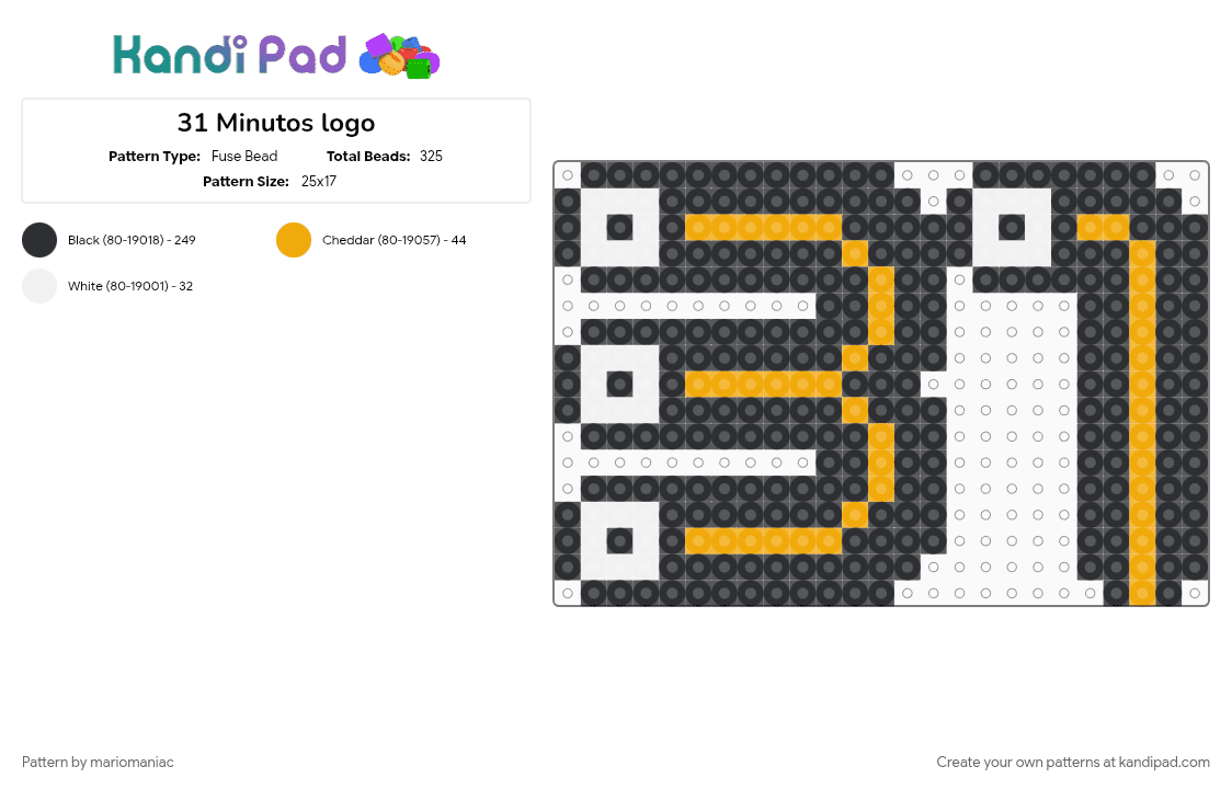 31 Minutos logo - Fuse Bead Pattern by mariomaniac on Kandi Pad - 31 minutos, 31minutos, black, chile, logo, orange, tv show, white