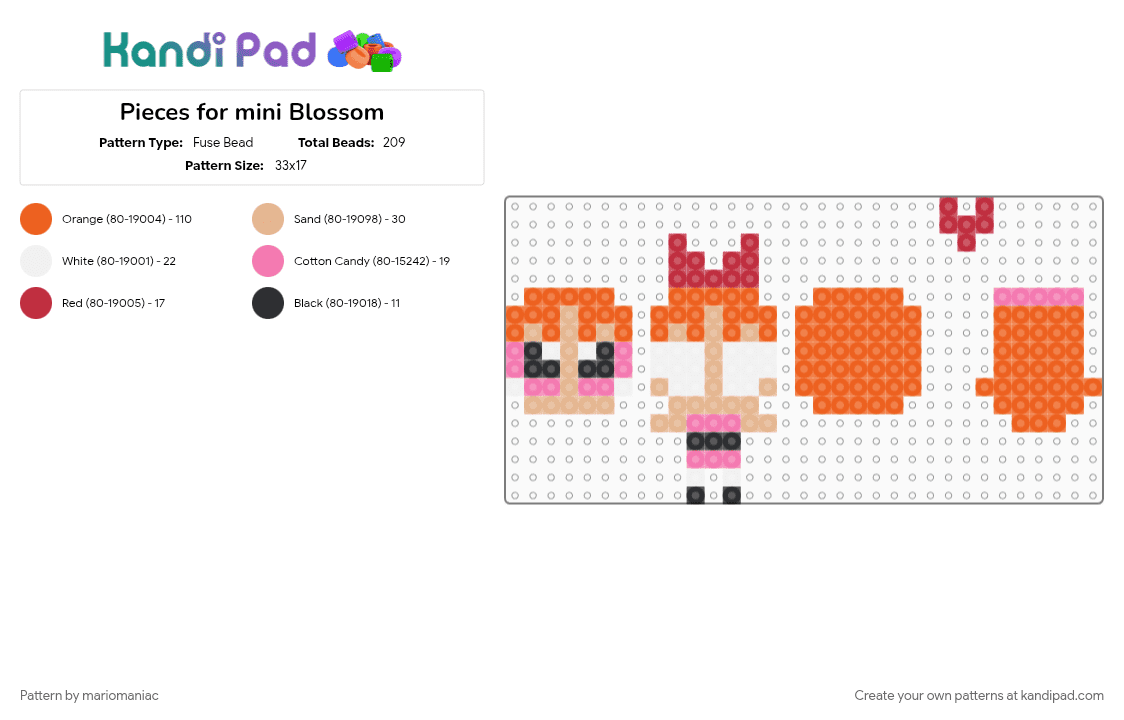 Pieces for mini Blossom - Fuse Bead Pattern by mariomaniac on Kandi Pad - mini, minipuffs, orange, the powerpuff girls