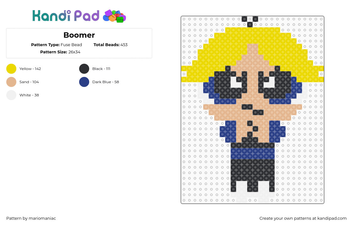 Boomer - Fuse Bead Pattern by mariomaniac on Kandi Pad - beige,yellow,boomer,powerpuffgirls,cartoon,beadpattern