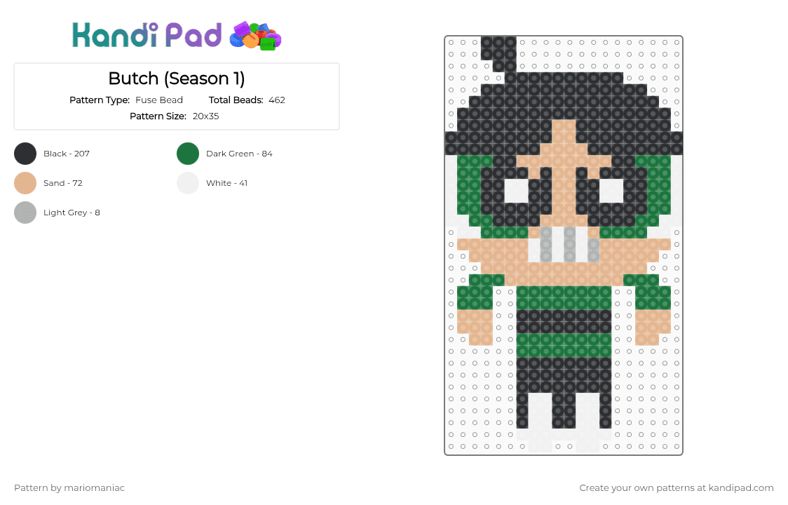 Butch (Season 1) - Fuse Bead Pattern by mariomaniac on Kandi Pad - beige,green,powerpuffgirls,cartoon,beadpattern,rowdyruffboys,butch