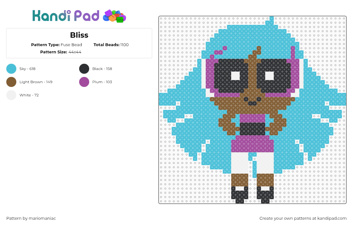 Bliss - Fuse Bead Pattern by mariomaniac on Kandi Pad - bliss,powerpuff girls,animation,tv show,cartoon,character,light blue,powerpuffgirls,beadpattern,ppg2016,powerpuffgirls2016