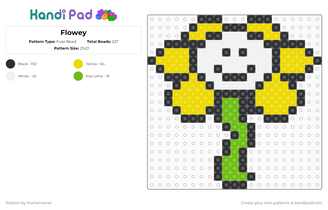 Flowey - Fuse Bead Pattern by mariomaniac on Kandi Pad - yellow,undertale,beadpattern,flowey,character,videogame