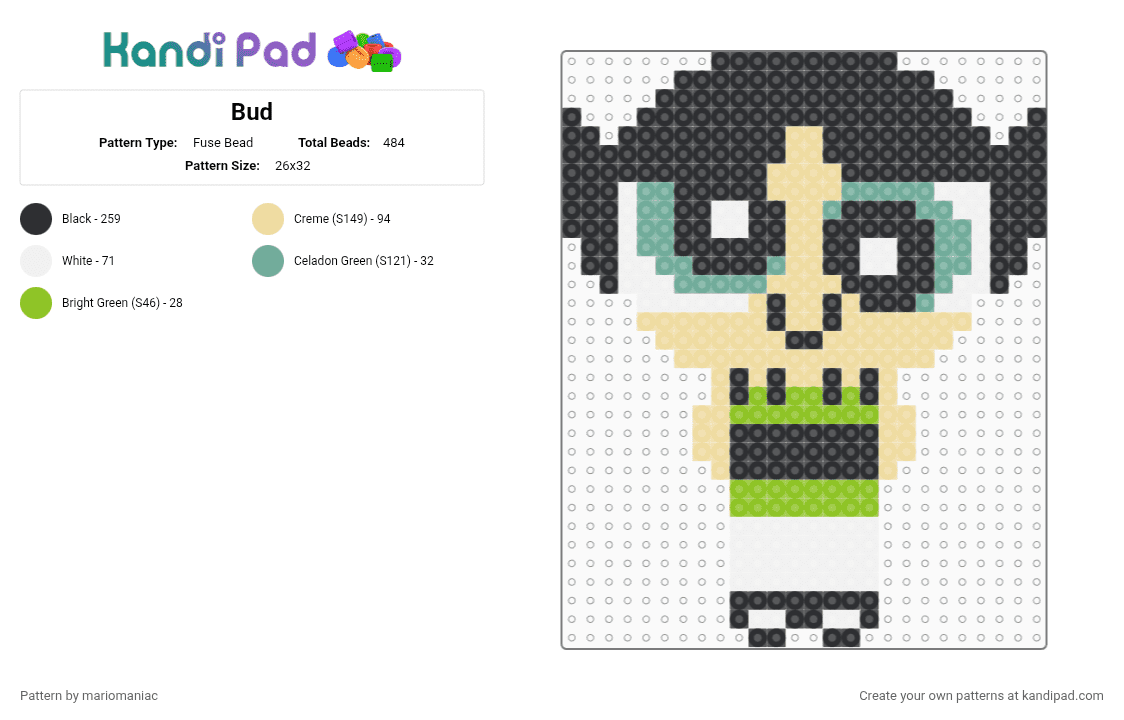 Bud - Fuse Bead Pattern by mariomaniac on Kandi Pad - black,beige,powerpuffgirls,beadpattern,originalcharater,bud,bootleg,oc