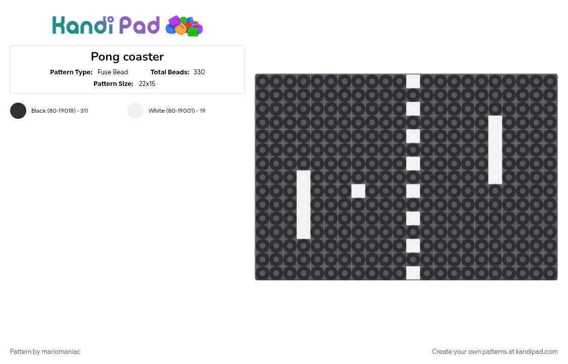 Pong coaster - Fuse Bead Pattern by mariomaniac on Kandi Pad - atari, black, pong, video game