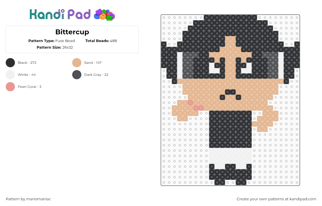 Bittercup - Fuse Bead Pattern by mariomaniac on Kandi Pad - black,beige,ppg,powerpuffgirls,powerpuffgirlsclub,bittercup,beadpattern,cartoon,character