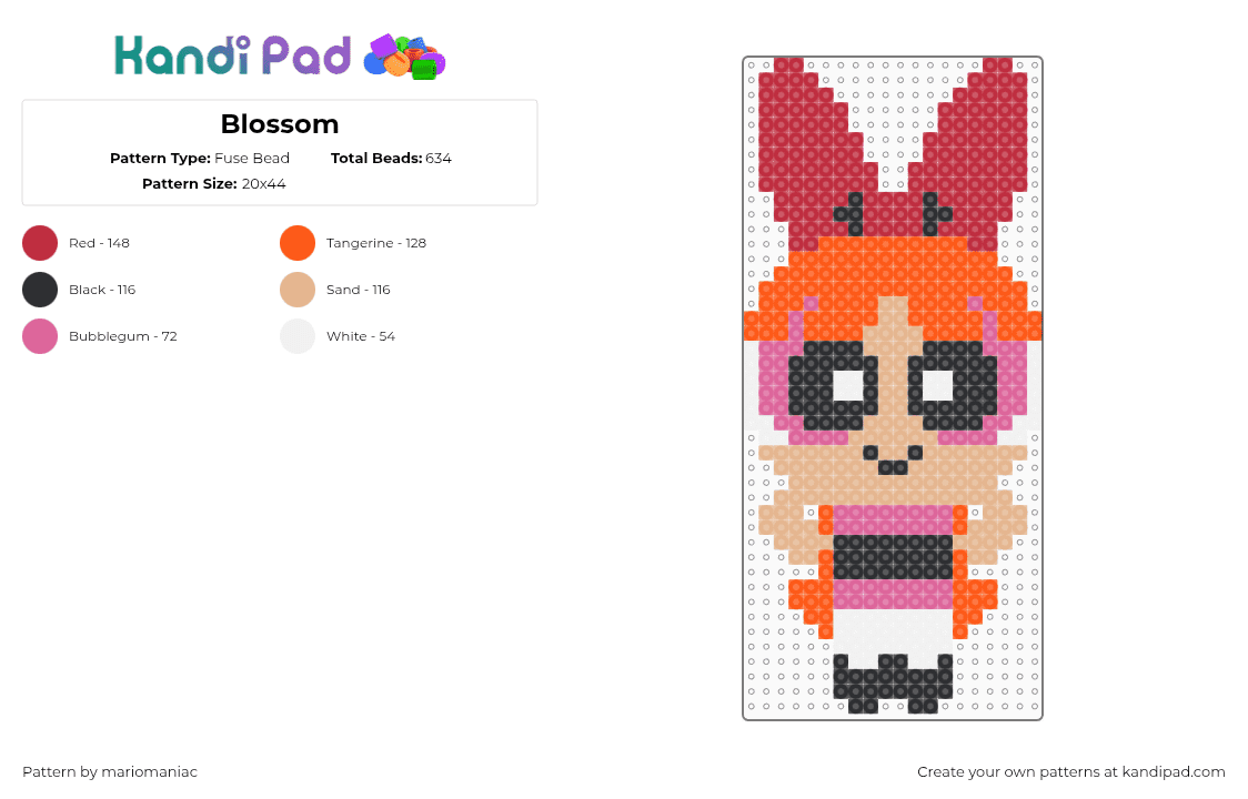 Blossom (old) - Fuse Bead Pattern by mariomaniac on Kandi Pad - blossom,powerpuff girls,beige,orange,red,superhero,powerpuffgirls
