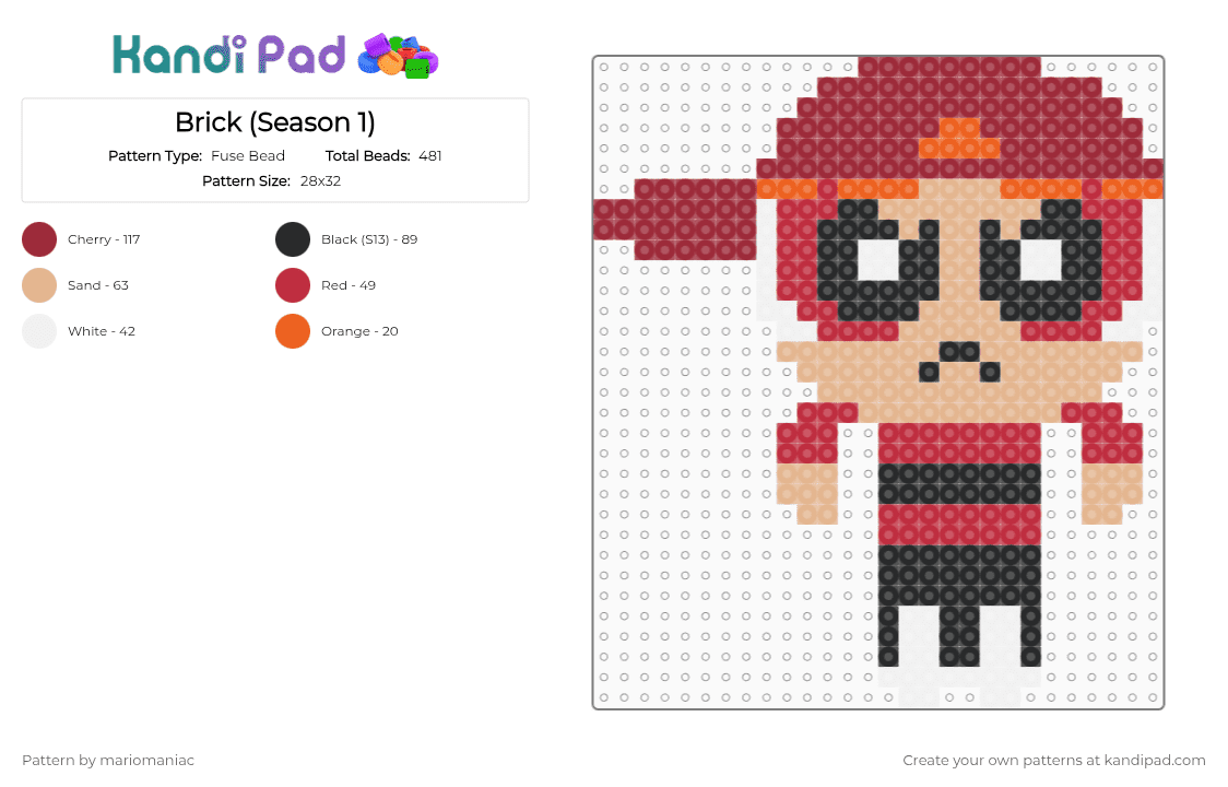 Brick (Season 1) - Fuse Bead Pattern by mariomaniac on Kandi Pad - red,powerpuffgirls,rowdyruffboys,cartoon,beadpattern,brickrrb