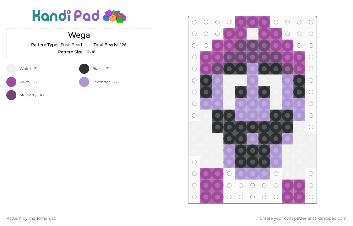 Wega - Fuse Bead Pattern by mariomaniac on Kandi Pad - white,pink,wegastrom,wega,beadpattern,joke