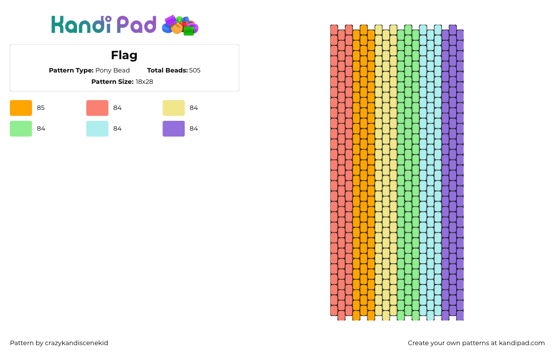 Flag - Pony Bead Pattern by crazykandiscenekid on Kandi Pad - rainbow,pastel,vertical,stripes,colorful