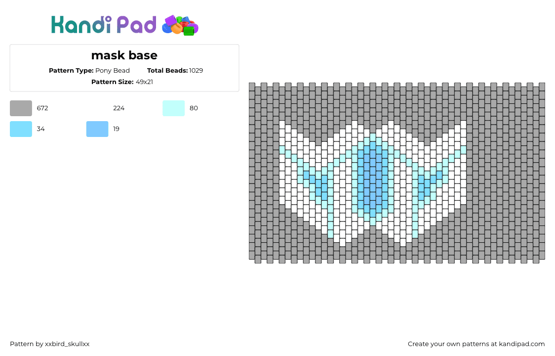 mask base - Pony Bead Pattern by xxbird_skullxx on Kandi Pad - mask,template,bask,gray,white