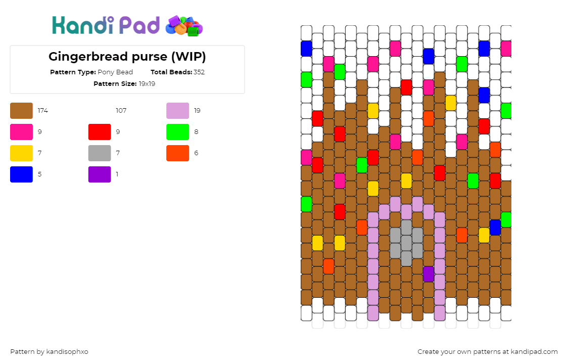 Gingerbread purse (WIP) - Pony Bead Pattern by kandisophxo on Kandi Pad - gingerbread,house,purse,panel,sprinkles,colorful,brown