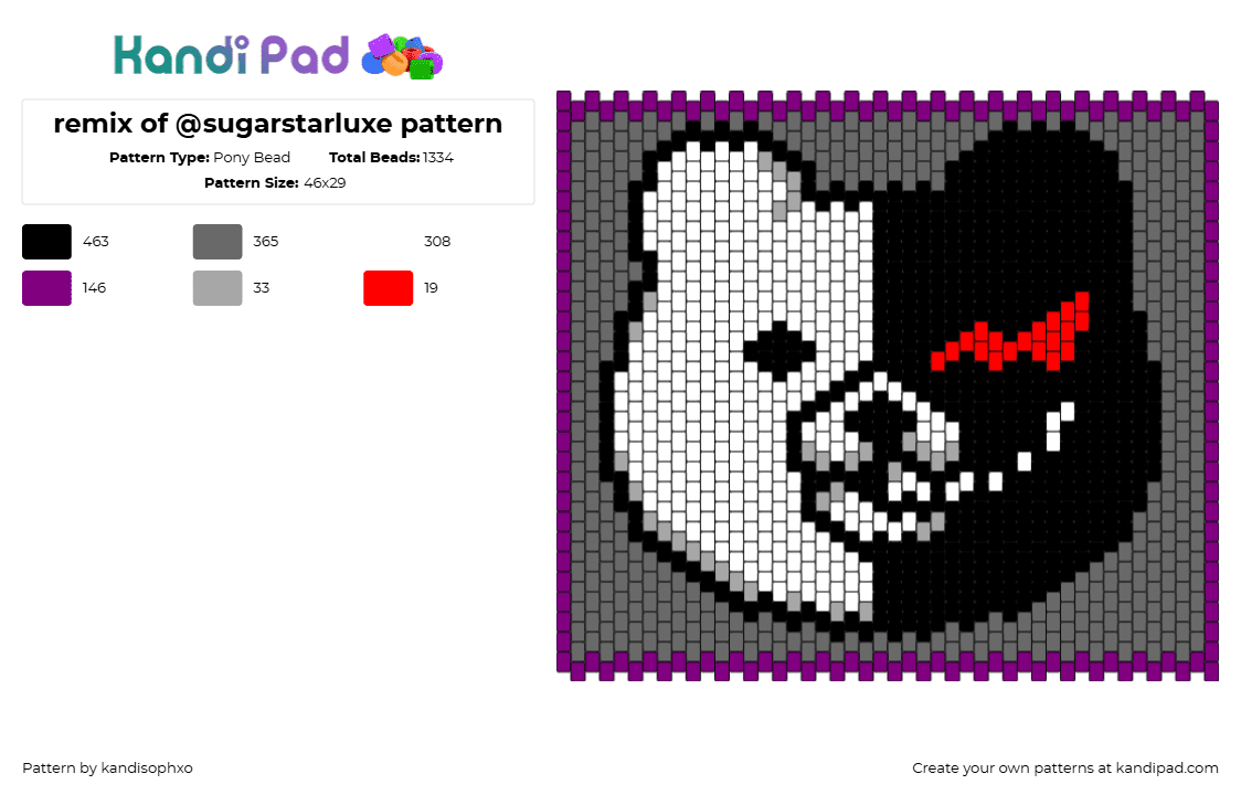 remix of @sugarstarluxe pattern - Pony Bead Pattern by kandisophxo on Kandi Pad - monokuma,danganronpa,bear,teddy,character,video game,black,white,gray