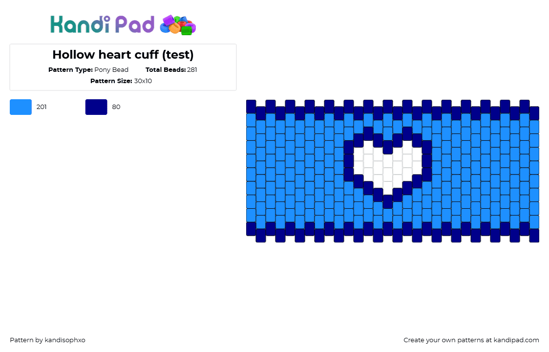 Hollow heart cuff (Reference not pattern!!) - Pony Bead Pattern by kandisophxo on Kandi Pad - heart,love,valentine,cuff,template,blue,light blue