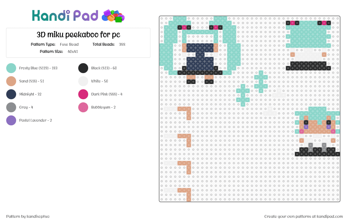 3D miku peekaboo for pc - Fuse Bead Pattern by kandisophxo on Kandi Pad - hatsune miku,vocaloid,3d,character,music,teal