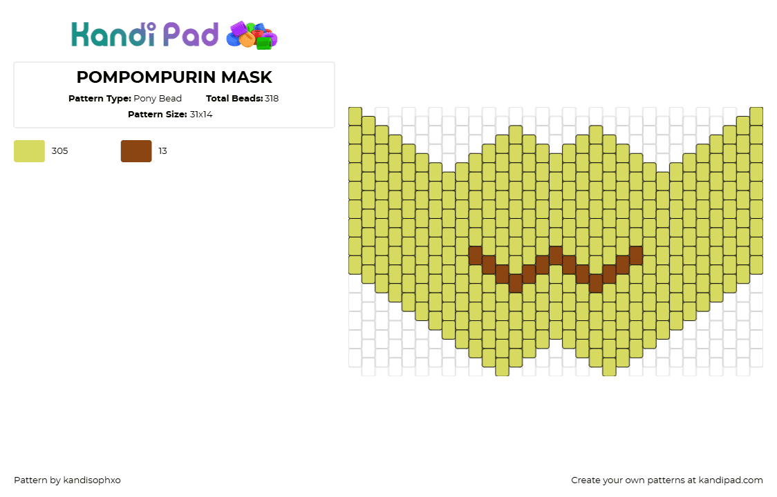 POMPOMPURIN MASK - Pony Bead Pattern by kandisophxo on Kandi Pad - pompompurin,sanrio,mouth,mask,kawaii,cute,yellow