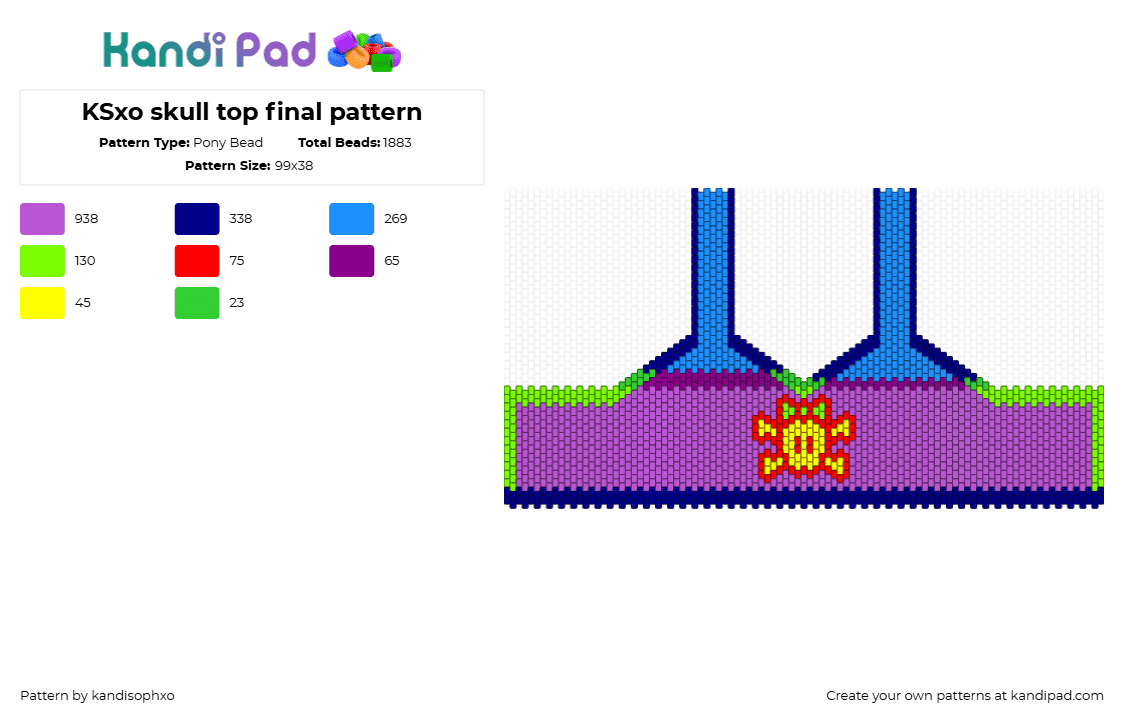 KSxo skull top final pattern - Pony Bead Pattern by kandisophxo on Kandi Pad - shirt,top,skull,clothing,blue,purple