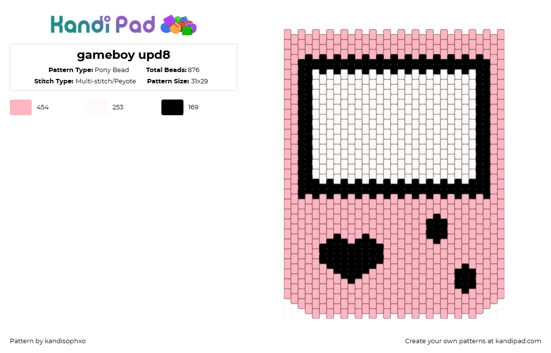 gameboy upd8 - Pony Bead Pattern by kandisophxo on Kandi Pad - 