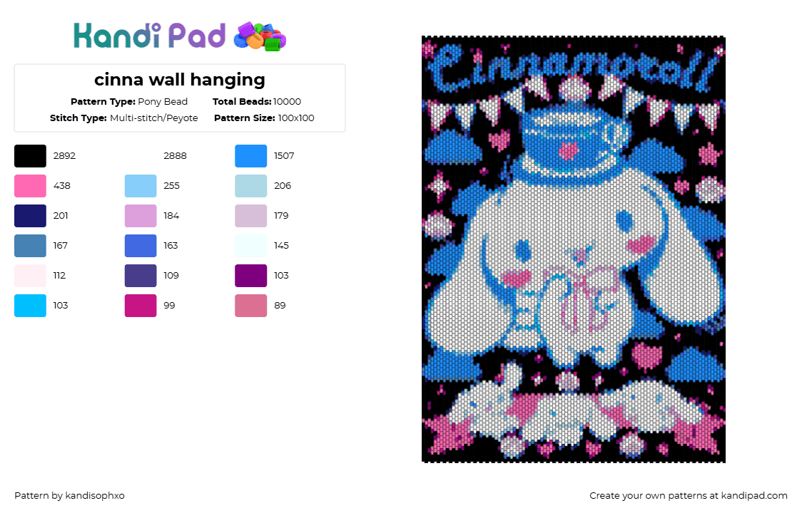 cinna wall hanging - Pony Bead Pattern by kandisophxo on Kandi Pad - white,pink,light blue