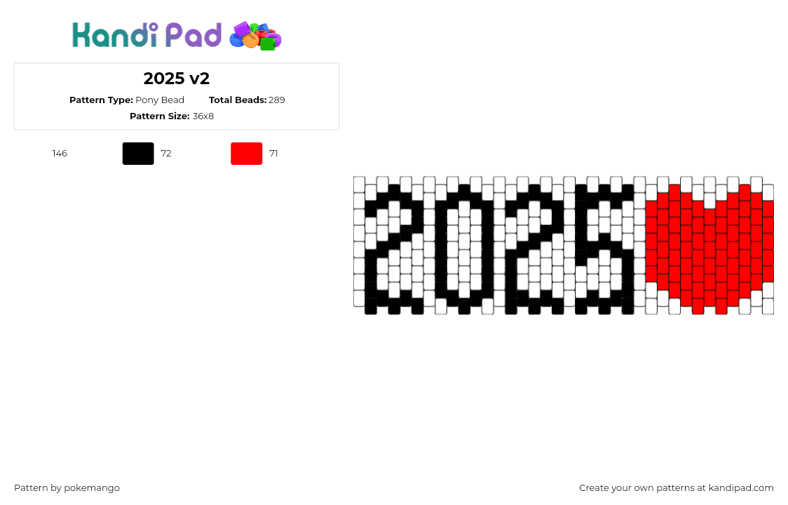 2025 v2 - Pony Bead Pattern by pokemango on Kandi Pad - 2025,text,heart,cuff,white,red,black