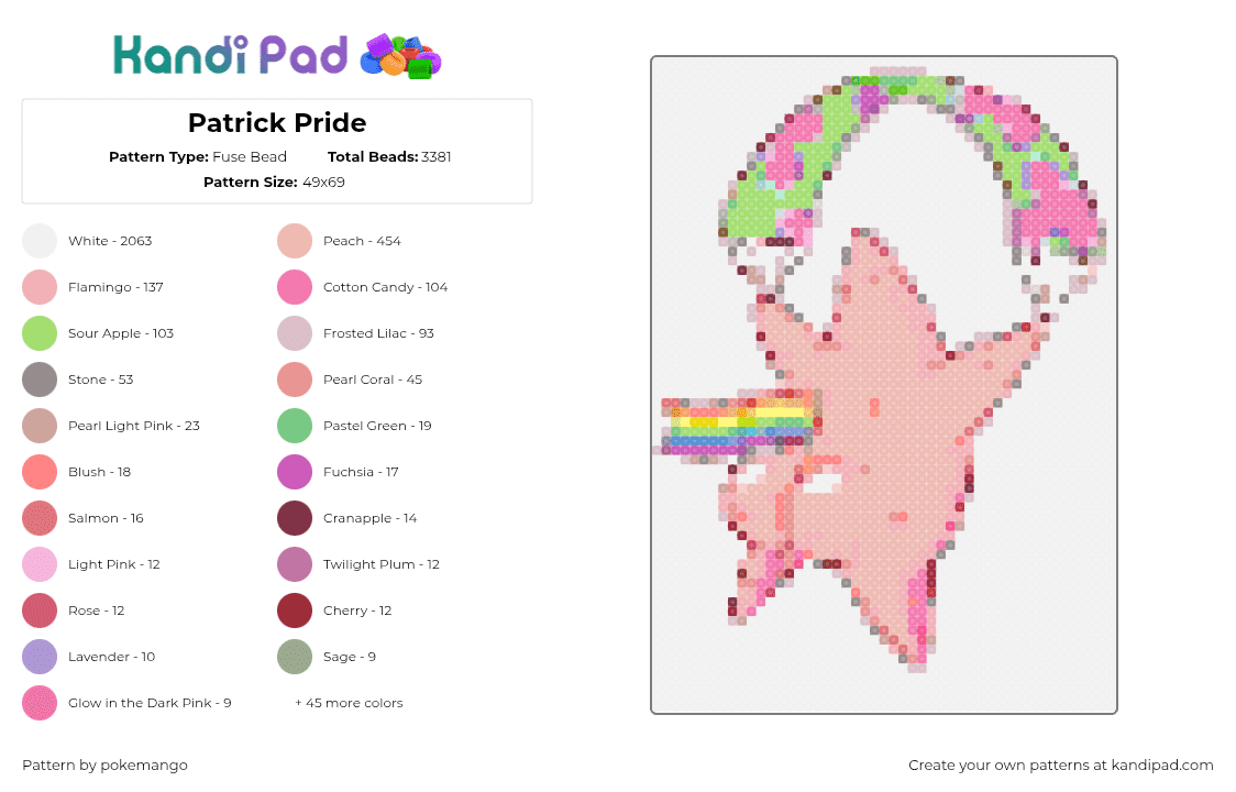 Patrick Pride - Fuse Bead Pattern by pokemango on Kandi Pad - white,beige,green,pink