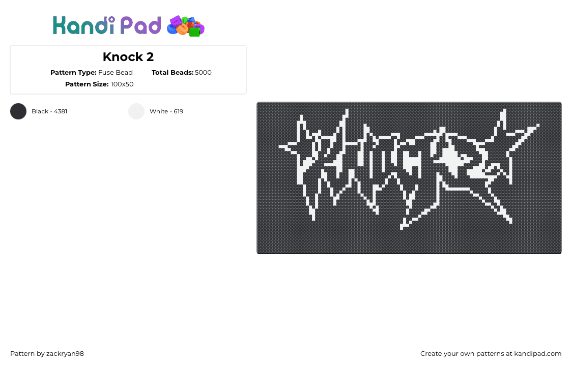 Knock 2 - Fuse Bead Pattern by zackryan98 on Kandi Pad - knock2,dj,logo,graffiti,panel,black