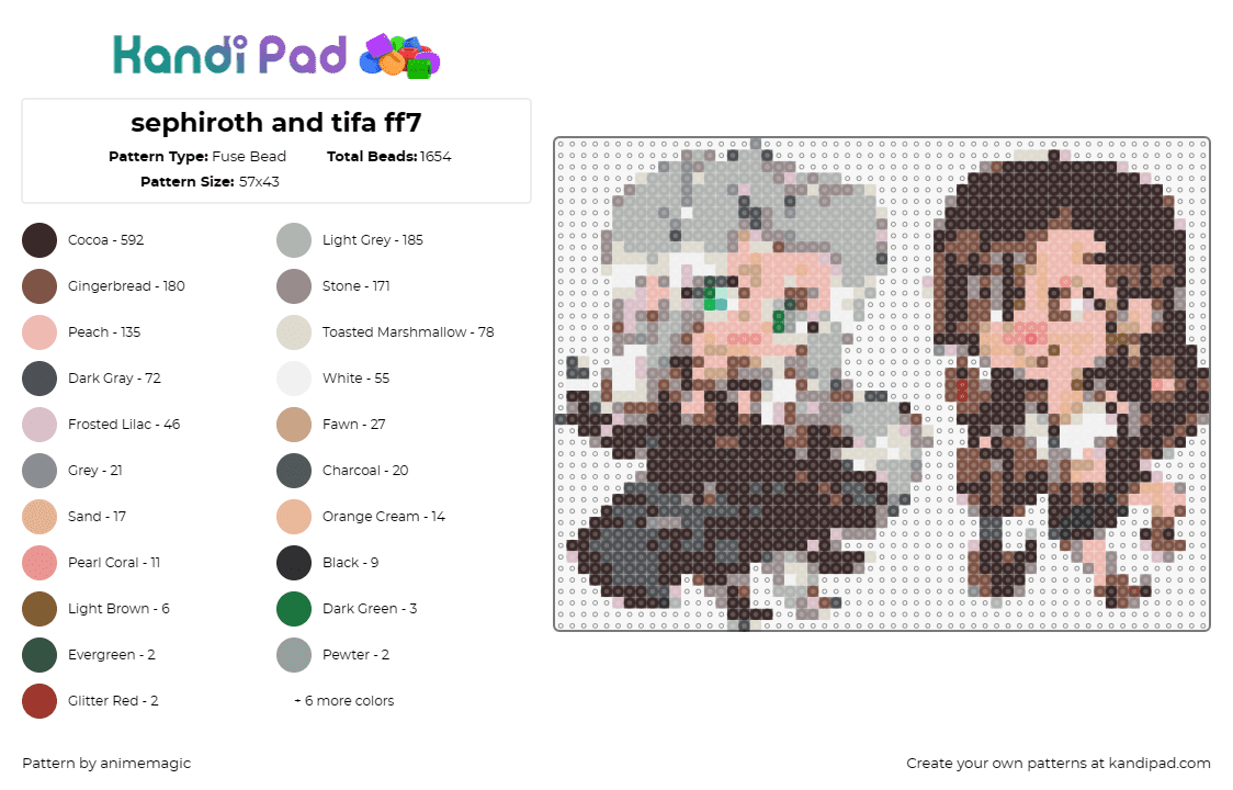 sephiroth and tifa ff7 - Fuse Bead Pattern by animemagic on Kandi Pad - sephiroth,tifa,final fantasy