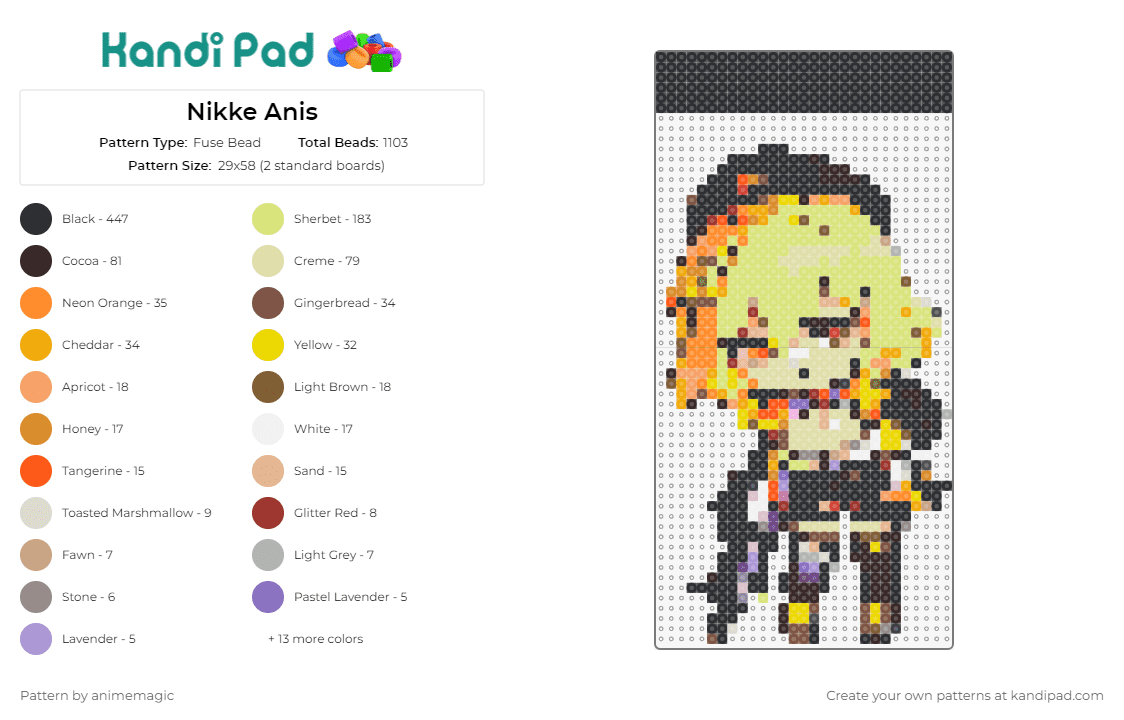 Nikke Anis - Fuse Bead Pattern by animemagic on Kandi Pad - anis,nikke,goddess of victory,video game,vibrant,character,style,battle-ready,dynamic,yellow