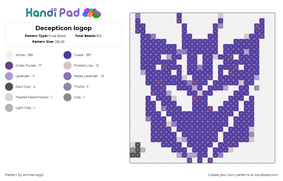 Decepticon logop - Fuse Bead Pattern by animemagic on Kandi Pad - transformers,decepticon,robots