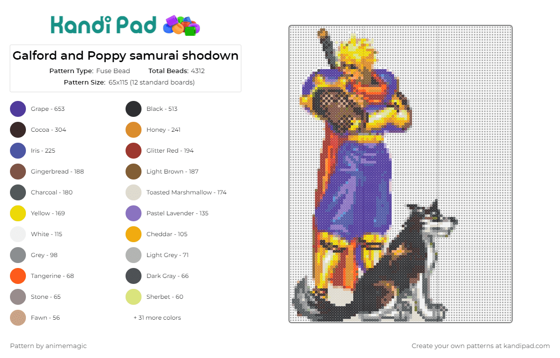 Galford and Poppy samurai shodown - Fuse Bead Pattern by animemagic on Kandi Pad - galford,poppy,samurai showdown