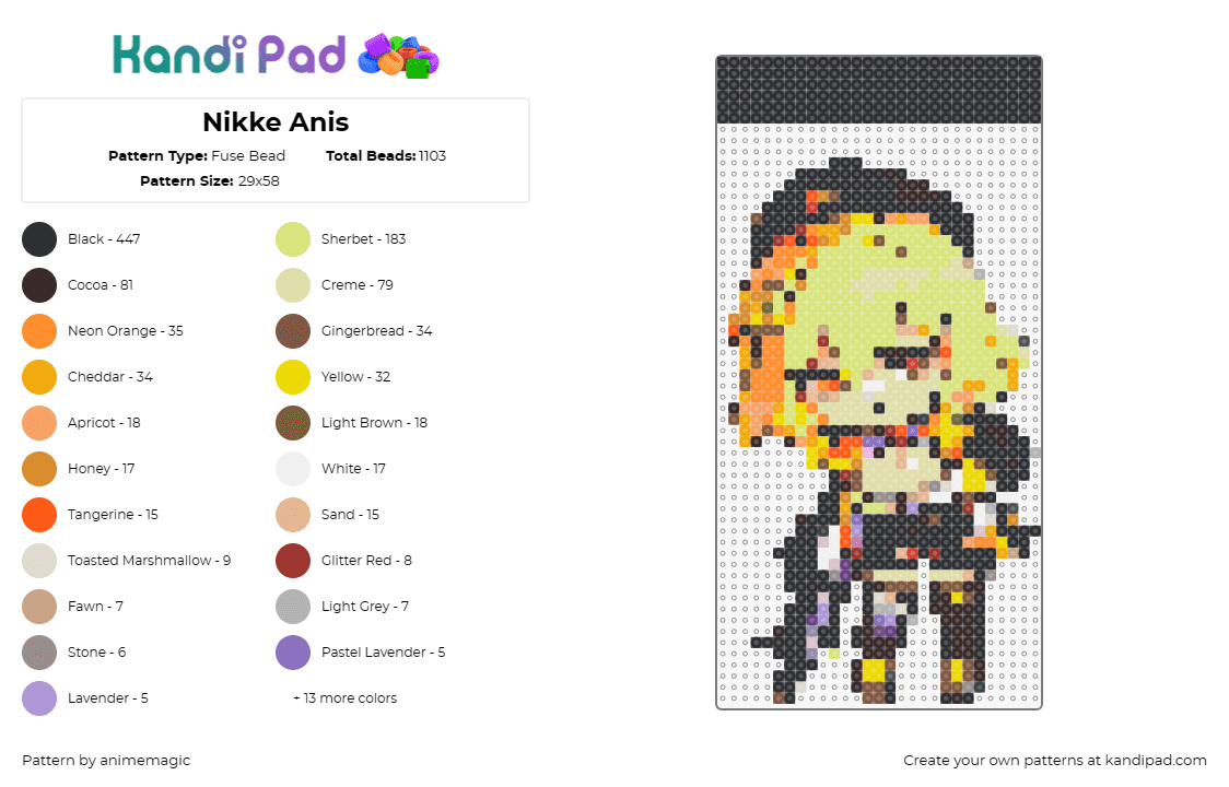 Nikke Anis - Fuse Bead Pattern by animemagic on Kandi Pad - anis,nikke,goddess of victory,video game,vibrant,character,style,battle-ready,ye