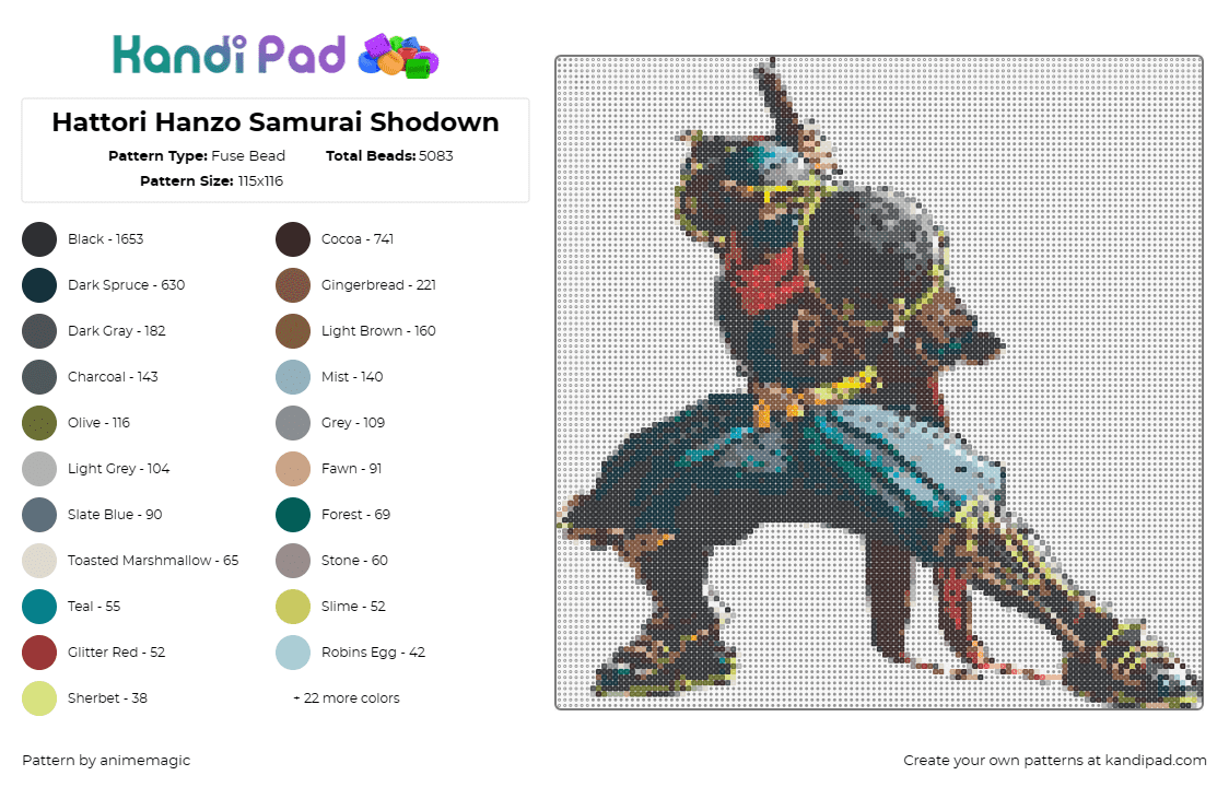 Hattori Hanzo Samurai Shodown - Fuse Bead Pattern by animemagic on Kandi Pad - hanzo hattori,samurai shodown,ninja