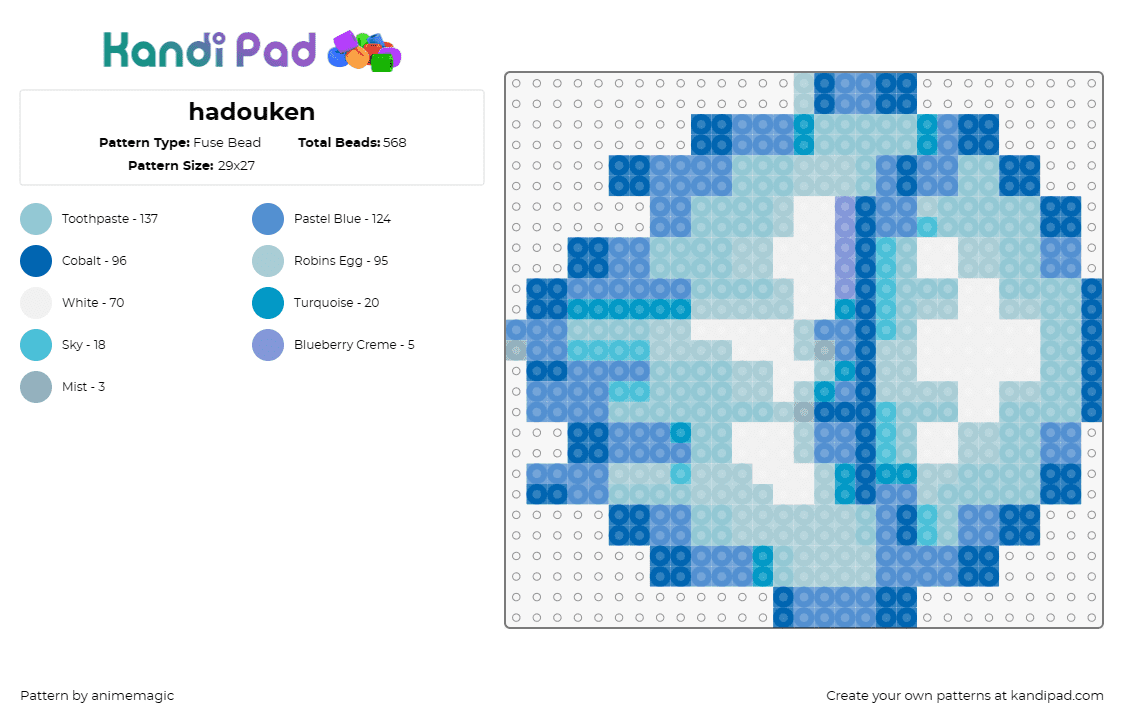 hadouken - Fuse Bead Pattern by animemagic on Kandi Pad - hadouken,street fighter,weapon,energy,fiery,water,light blue