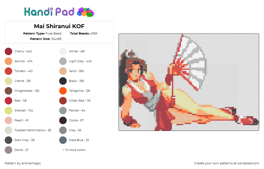 Mai Shiranui KOF - Fuse Bead Pattern by animemagic on Kandi Pad - mai shiranui,fatal fury,king of fighters,kof