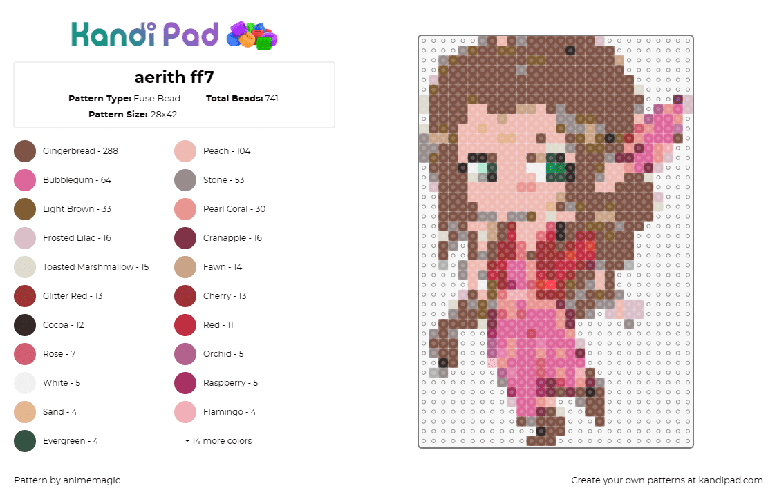 aerith ff7 - Fuse Bead Pattern by animemagic on Kandi Pad - aerith,final fantasy