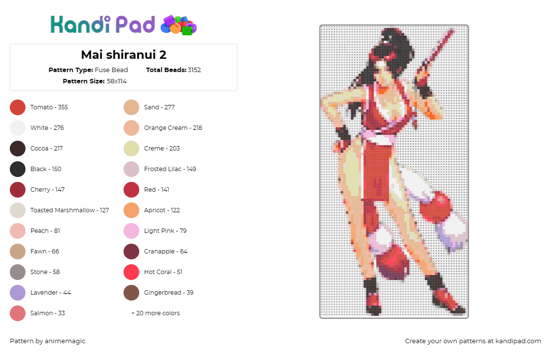 Mai shiranui 2 - Fuse Bead Pattern by animemagic on Kandi Pad - mai shiranui,fatal fury,king of fighters,kof