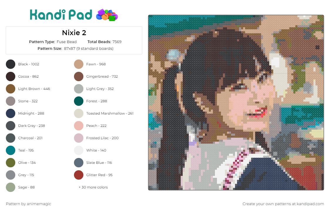 Nixie 2 - Fuse Bead Pattern by animemagic on Kandi Pad - portrait