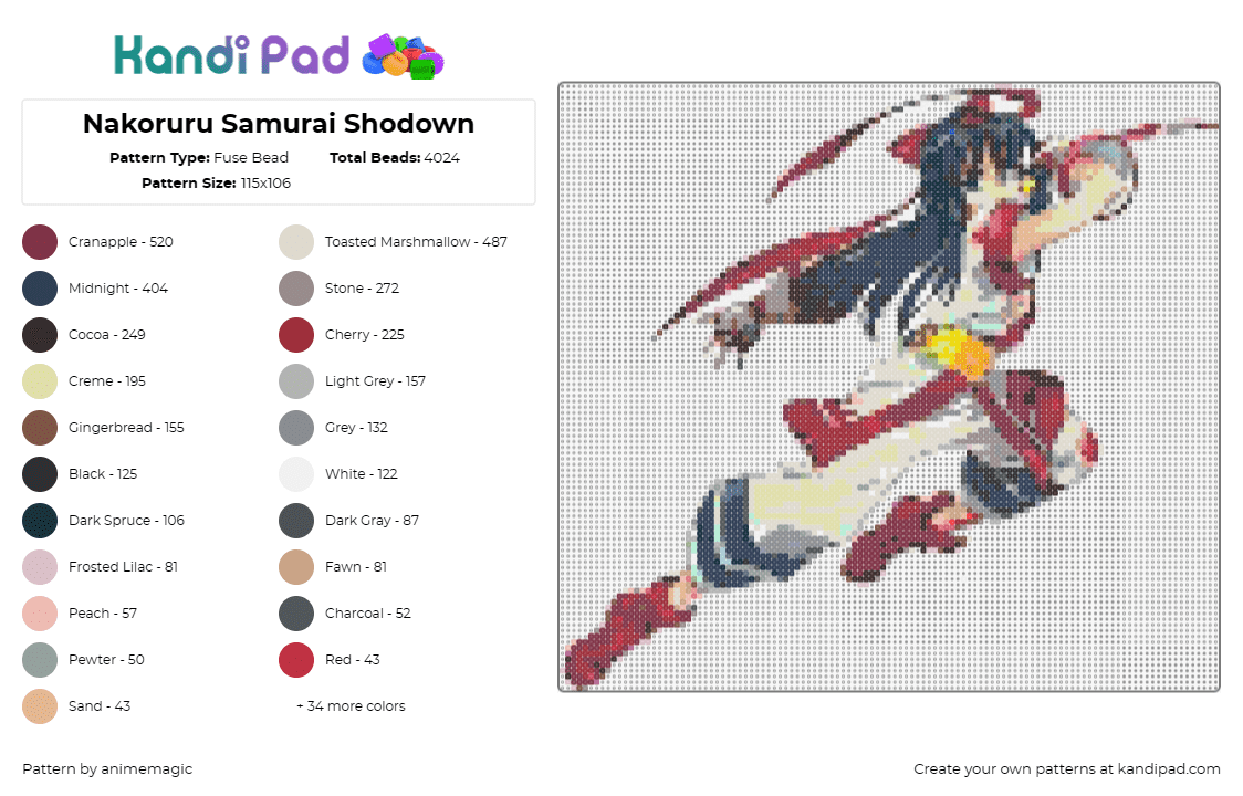 Nakoruru Samurai Shodown - Fuse Bead Pattern by animemagic on Kandi Pad - nakoruru,samurai shodown