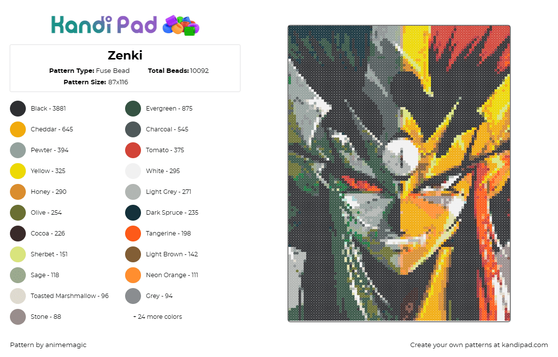 Zenki - Fuse Bead Pattern by animemagic on Kandi Pad - zenki,manga,anime,character,demon,fierce,orange,gray