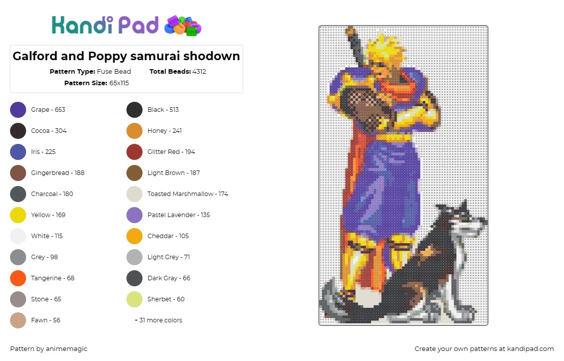 Galford and Poppy samurai shodown - Fuse Bead Pattern by animemagic on Kandi Pad - galford,poppy,samurai showdown