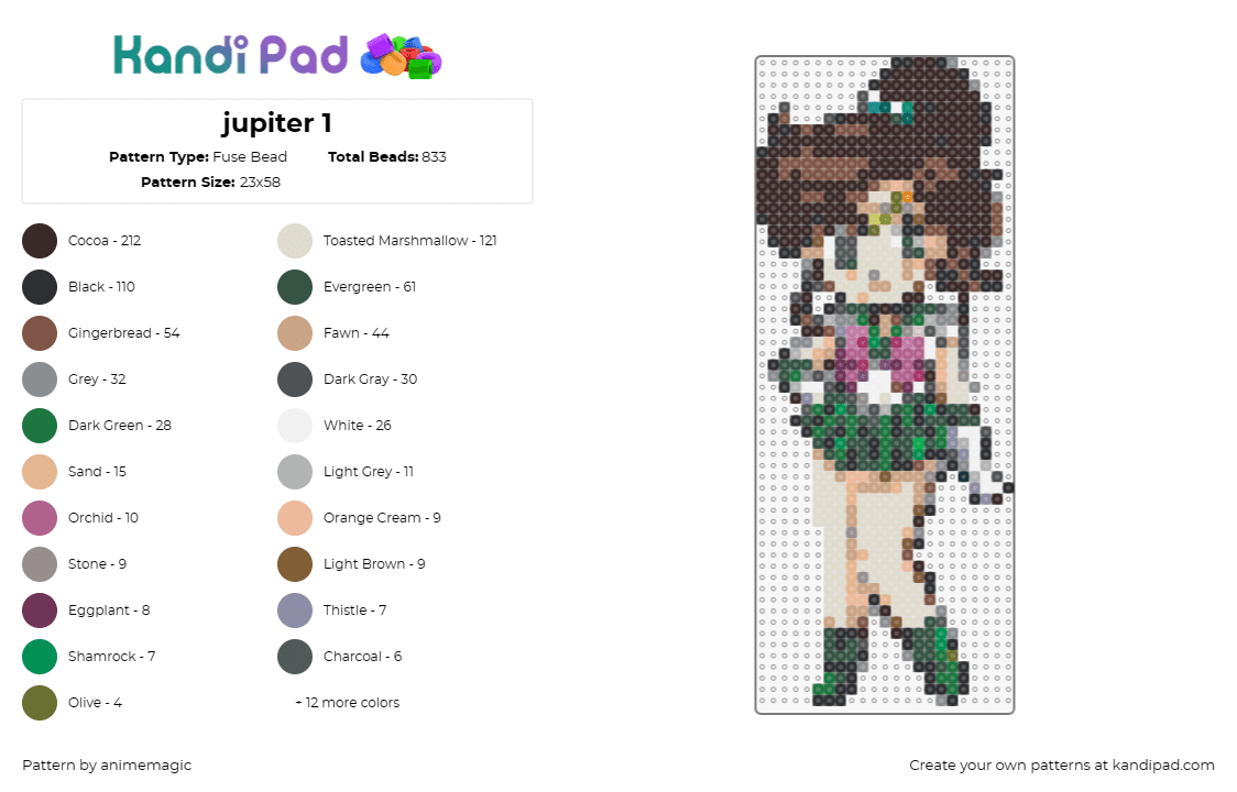 jupiter 1 - Fuse Bead Pattern by animemagic on Kandi Pad - sailor jupiter,sailor moon,anime