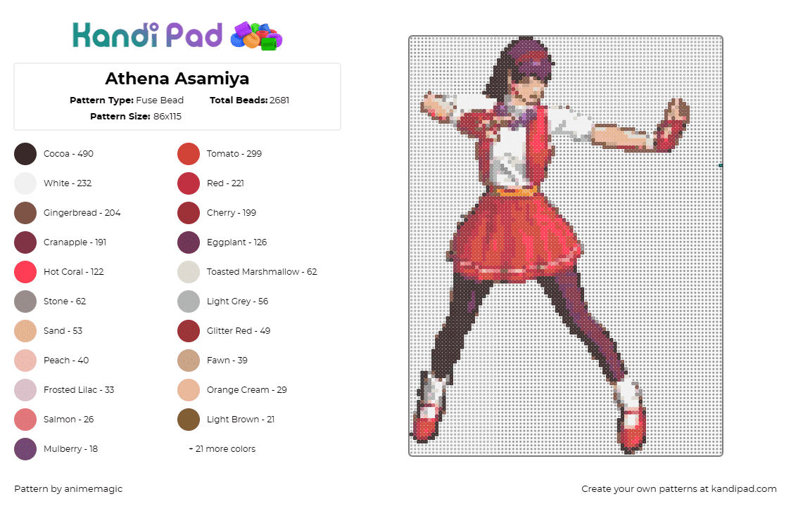 Athena Asamiya - Fuse Bead Pattern by animemagic on Kandi Pad - athena asamiya,psycho soldier,king of fighters,kof