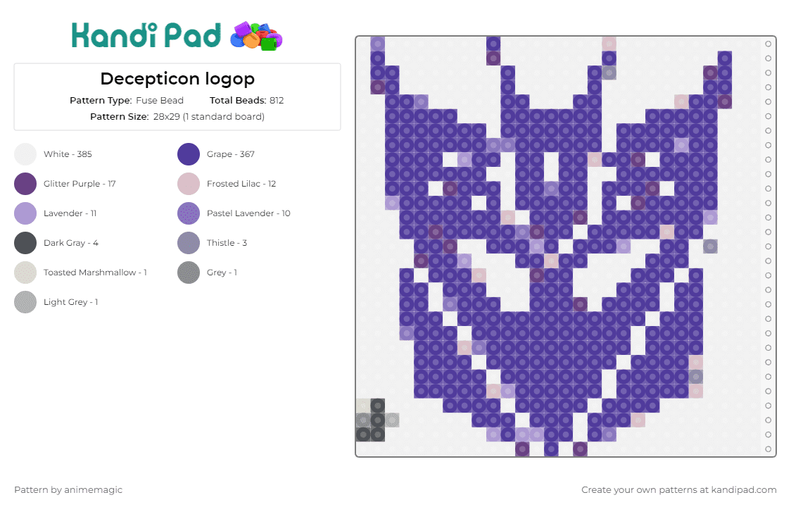 Decepticon logop - Fuse Bead Pattern by animemagic on Kandi Pad - transformers,decepticon,robots