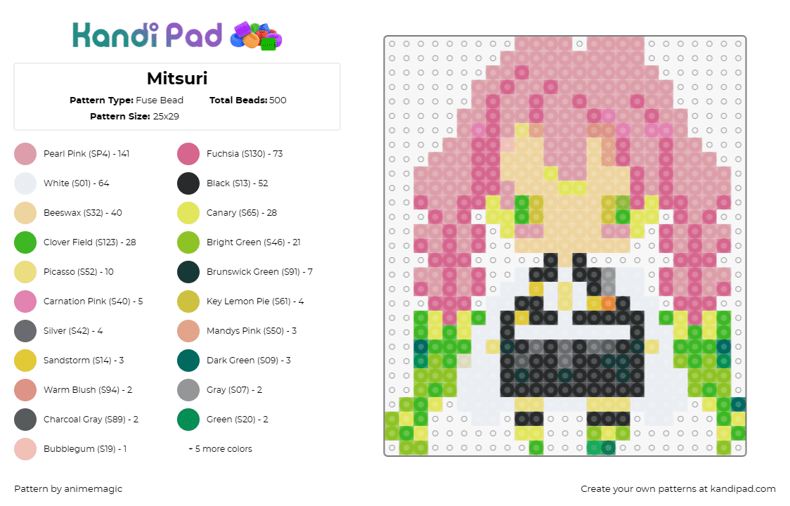 Mitsuri - Fuse Bead Pattern by animemagic on Kandi Pad - mitsuri kanroji,demon slayer,anime,passionate,strength,pink,green