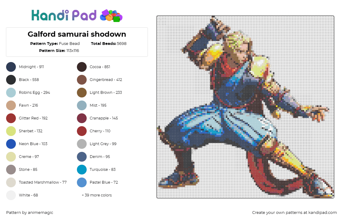 Galford samurai shodown - Fuse Bead Pattern by animemagic on Kandi Pad - galford,samurai shodown