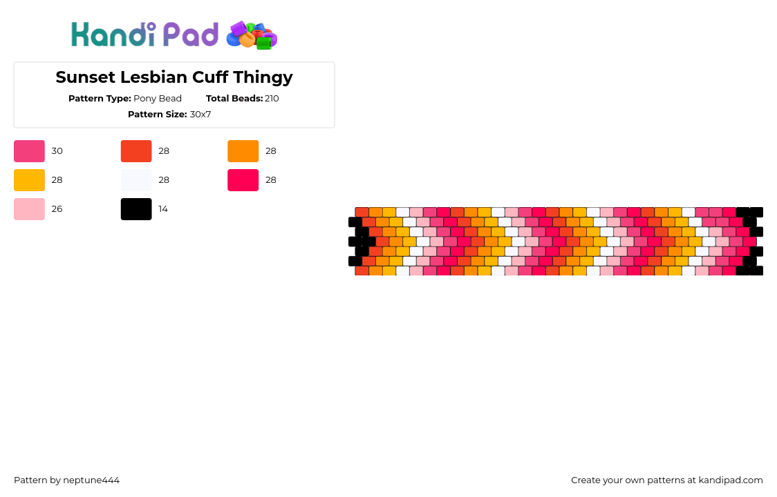 Sunset Lesbian Cuff Thingy - Pony Bead Pattern by neptune444 on Kandi Pad - lesbian,sunset,chevron,pride,gradient,cuff,pink,orange