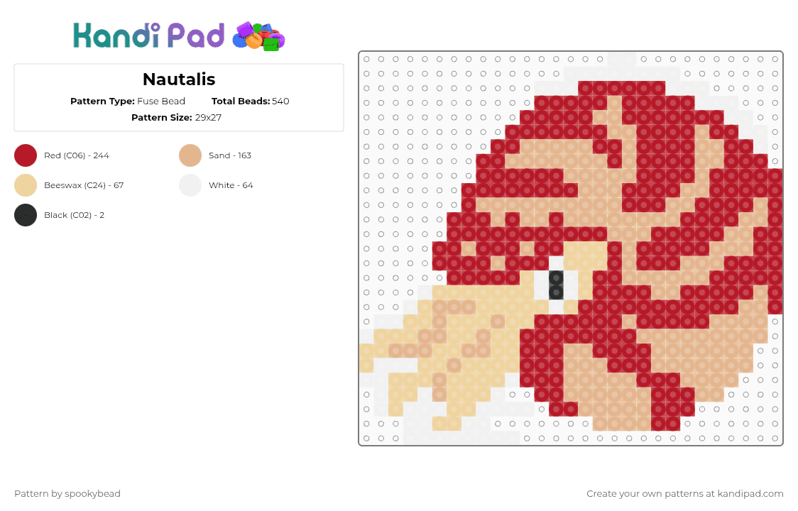 Nautalis - Fuse Bead Pattern by spookybead on Kandi Pad - beige,red