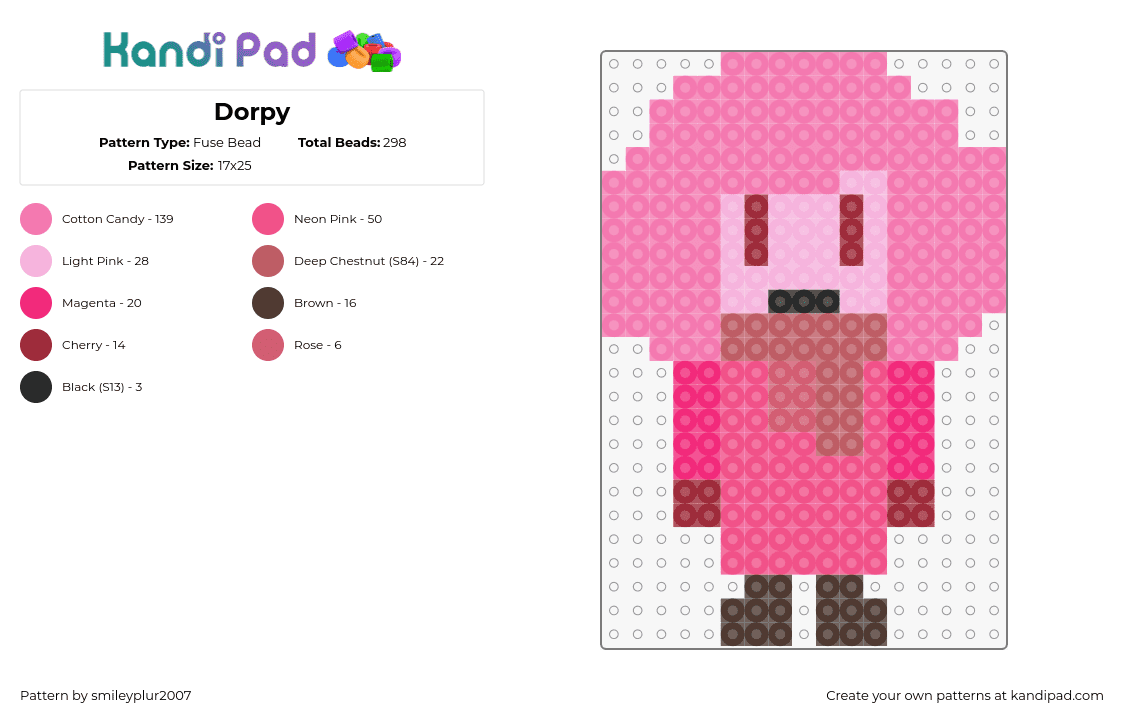 Dorpy - Fuse Bead Pattern by smileyplur2007 on Kandi Pad - dorpy,character,pink