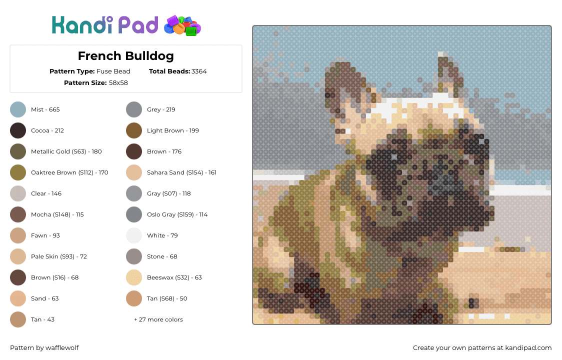 French Bulldog - Fuse Bead Pattern by wafflewolf on Kandi Pad - frenchie,french bulldog,dog,animal,tan