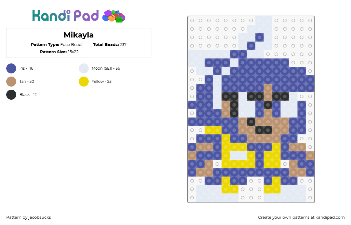 Mikayla - Fuse Bead Pattern by jacobsucks on Kandi Pad - mikayla,annalynn,arcade,character,video game,retro,tan,blue,yellow