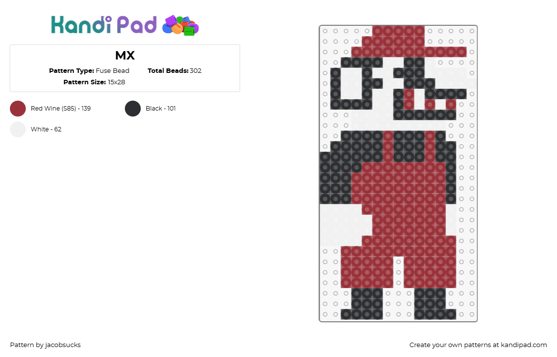 MX - Fuse Bead Pattern by jacobsucks on Kandi Pad - mx,mario 85,character,video game,horror,black,red,white